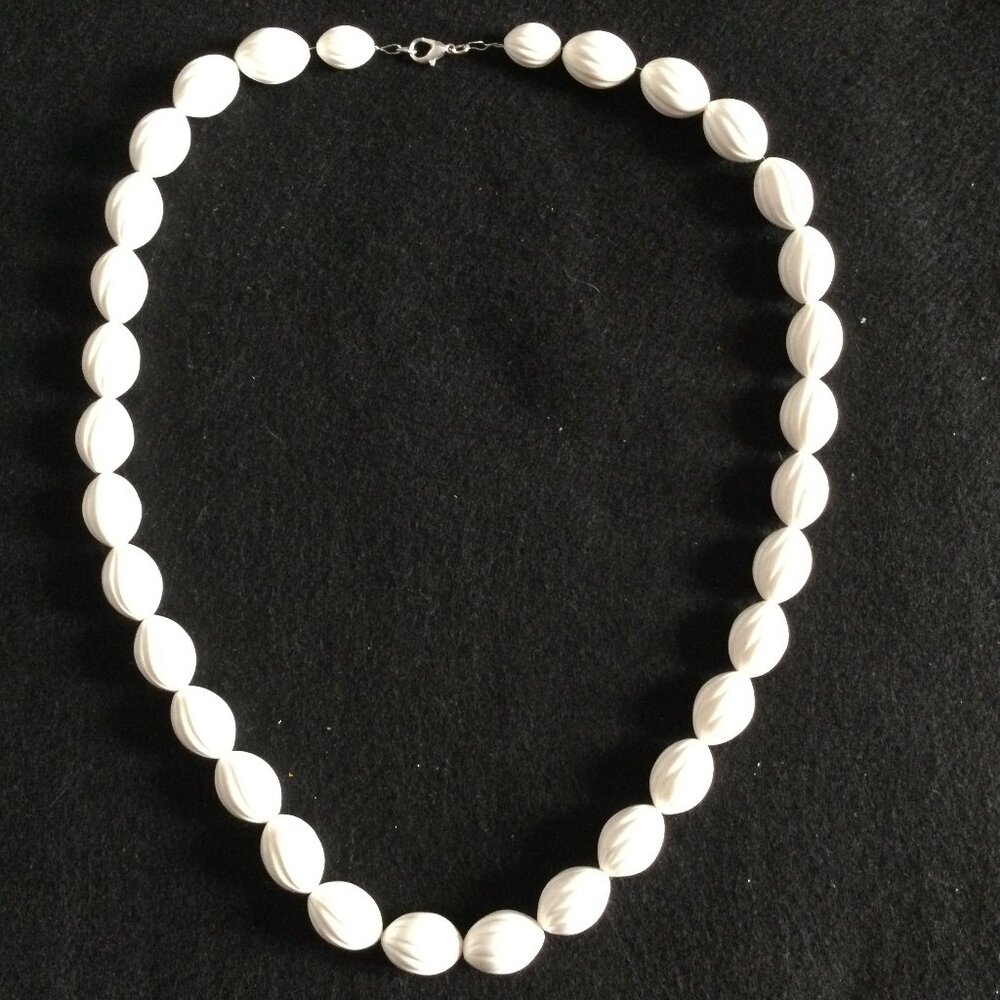 27" women's necklace big beads white handmade reused beads chunk